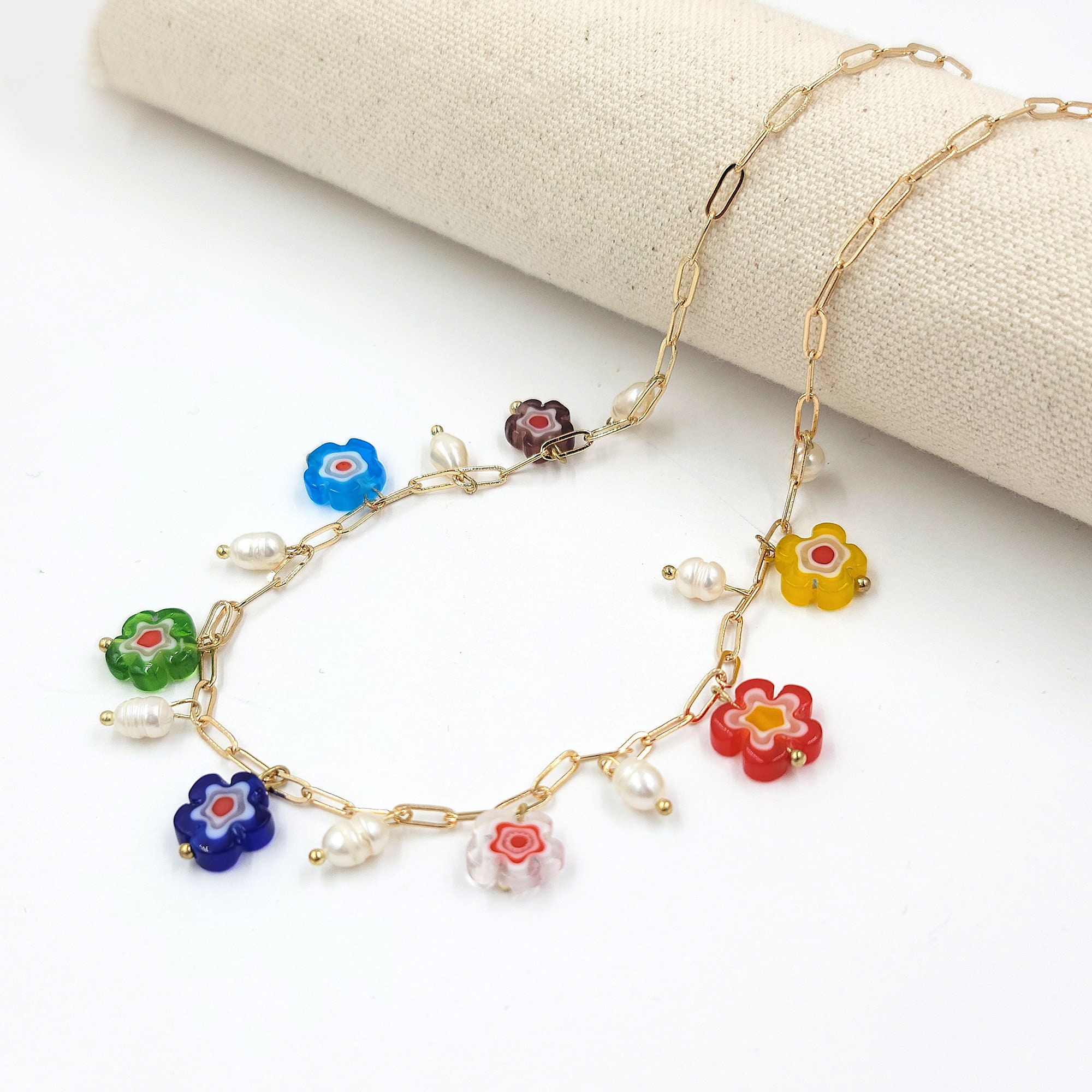 Murano Glass Necklace, Murano Jewelry, Floral Glass Bead Necklace, Murano Glass Jewelry, Multicolor Necklace, Vintage Venetian Glass Jewelry
