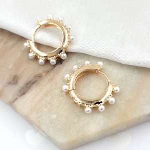 Dotted Hoop Earrings, Boho Hoop, Gold Ball Hoop Earrings, Gold Hoop Earrings, Pearl Huggie Hoops, Wedding Earrings, Bridesmaids Jewelry