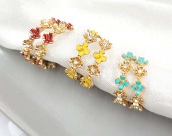Enamel Flower Hoop Earrings: Boho Floral Wreath Design