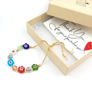 Millefiori Flower Bracelet: Murano Glass Beaded Bracelet, Boho Style
