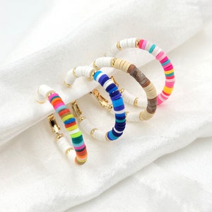 Heishi Hoop Earrings: Colorful Polymer Rubber Beads, 36mm