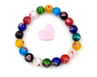 Round Millefiori Stretch Bracelets, MURANO Bracelets, Murano Glass Bracelet, Italian Murano Heart Bracelets, Heart Bracelets, Glass Bracelet
