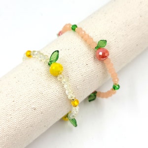 Crystal Fruit Beaded Bracelet: Lemon & Strawberry Glass Beads