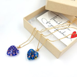 Murano Glass Heart Pendant Necklace: Venetian Brass Chain Jewelry