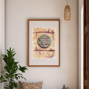 Magen David on Jerusalem wall ISRAEL HAI- watercolor print on paper- Jewish art- handmade painting judaica- Star of David- Ideal jewish gift