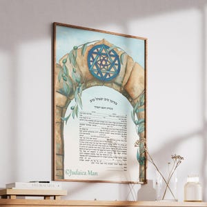 Stampa della Ketubah messianica – "Pace su Gerusalemme" Acquerello di ulivo per matrimonio ebraico