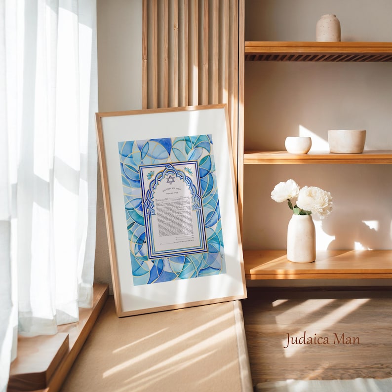 Hand-painted stained glass style ketubah by Judaica Man Weddings