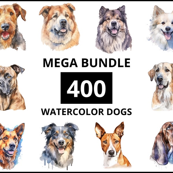 Dog Clipart Bundle PNG - Watercolor Dog Breeds Clipart PNG Bundle | Dog Breeds Clipart