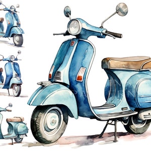 Vintage Vespa Scooter Clipart PNG, Vespa Clipart PNG, Vespa JPG, Vespa Clip Art, Vespa Illustration, Watercolor Vespa Clipart