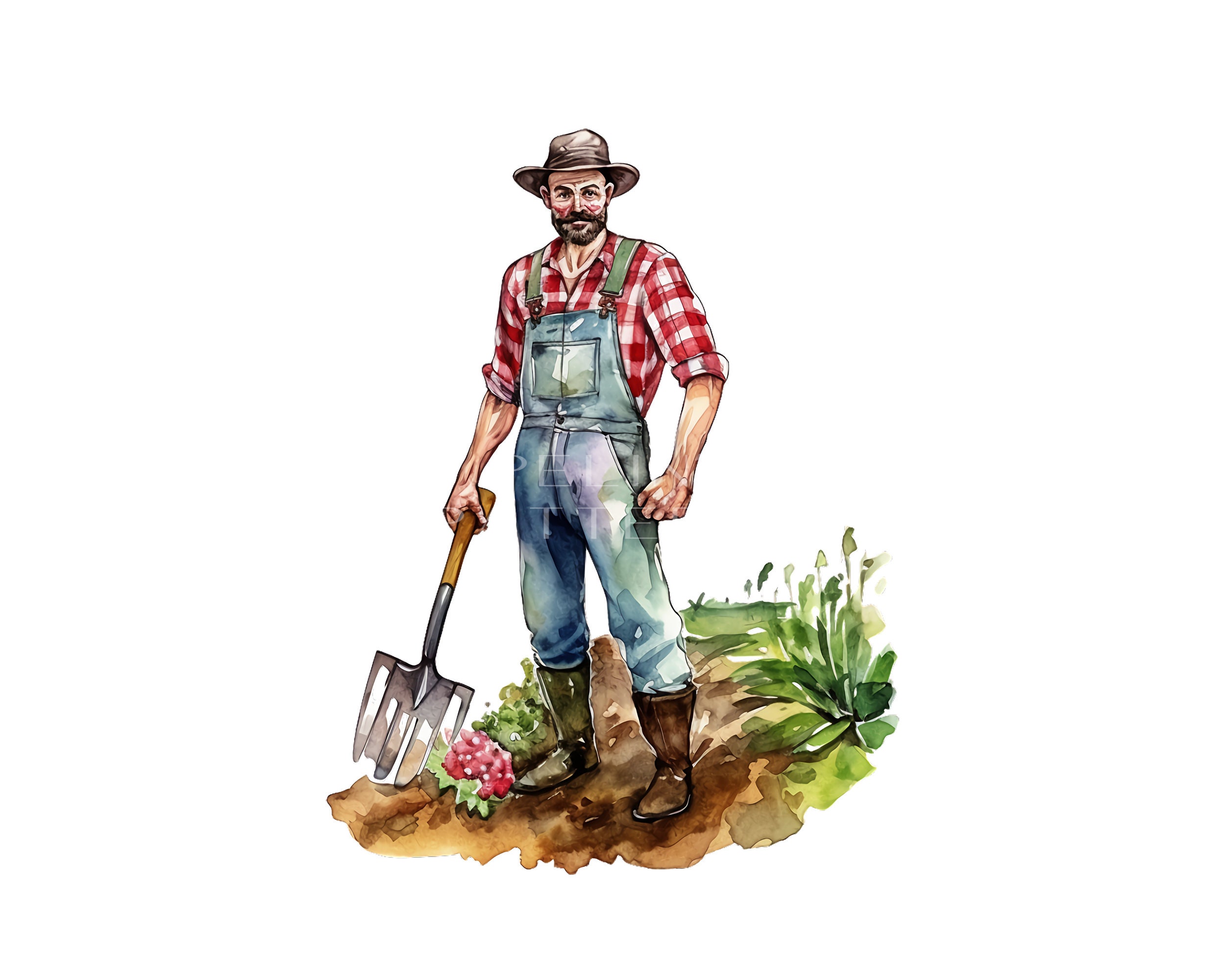 Farmer in Overalls Clipart PNG PNG Etsy