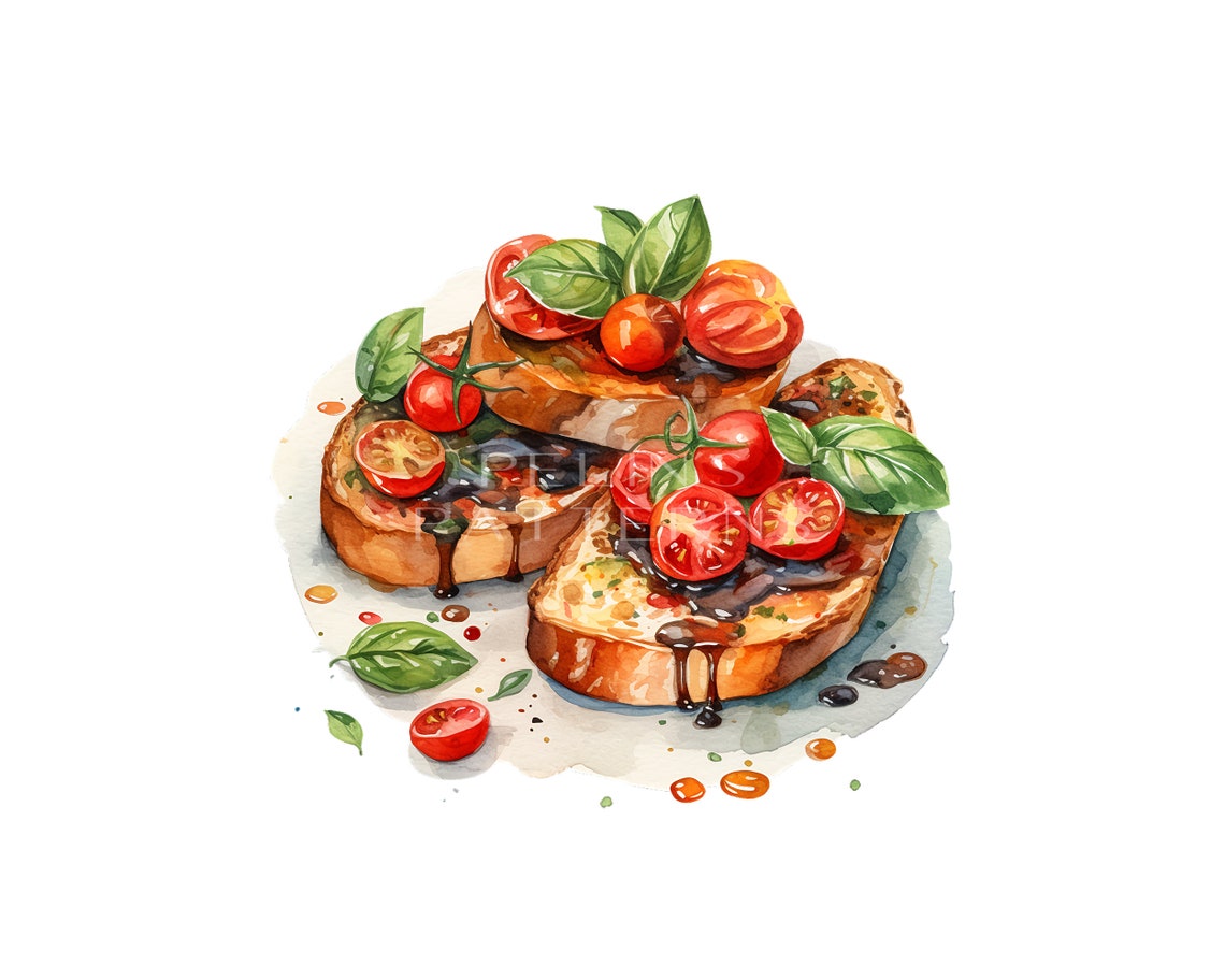 Bruschetta Watercolor Clipart PNG - Etsy