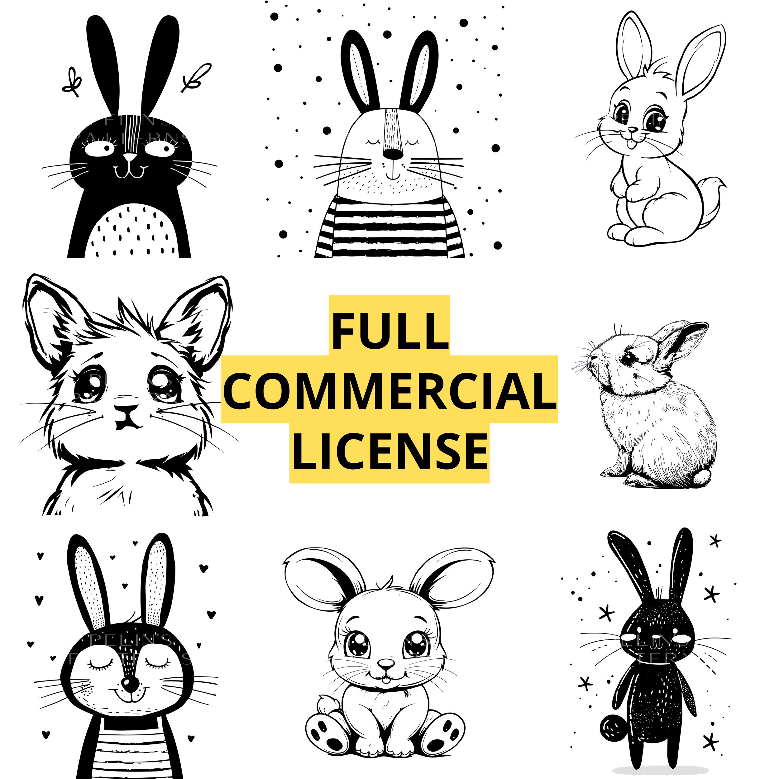 Rabbit Doodle SVG Bundle Set, Rabbit PNG Clipart, Cute Rabbits, Rabbit ...