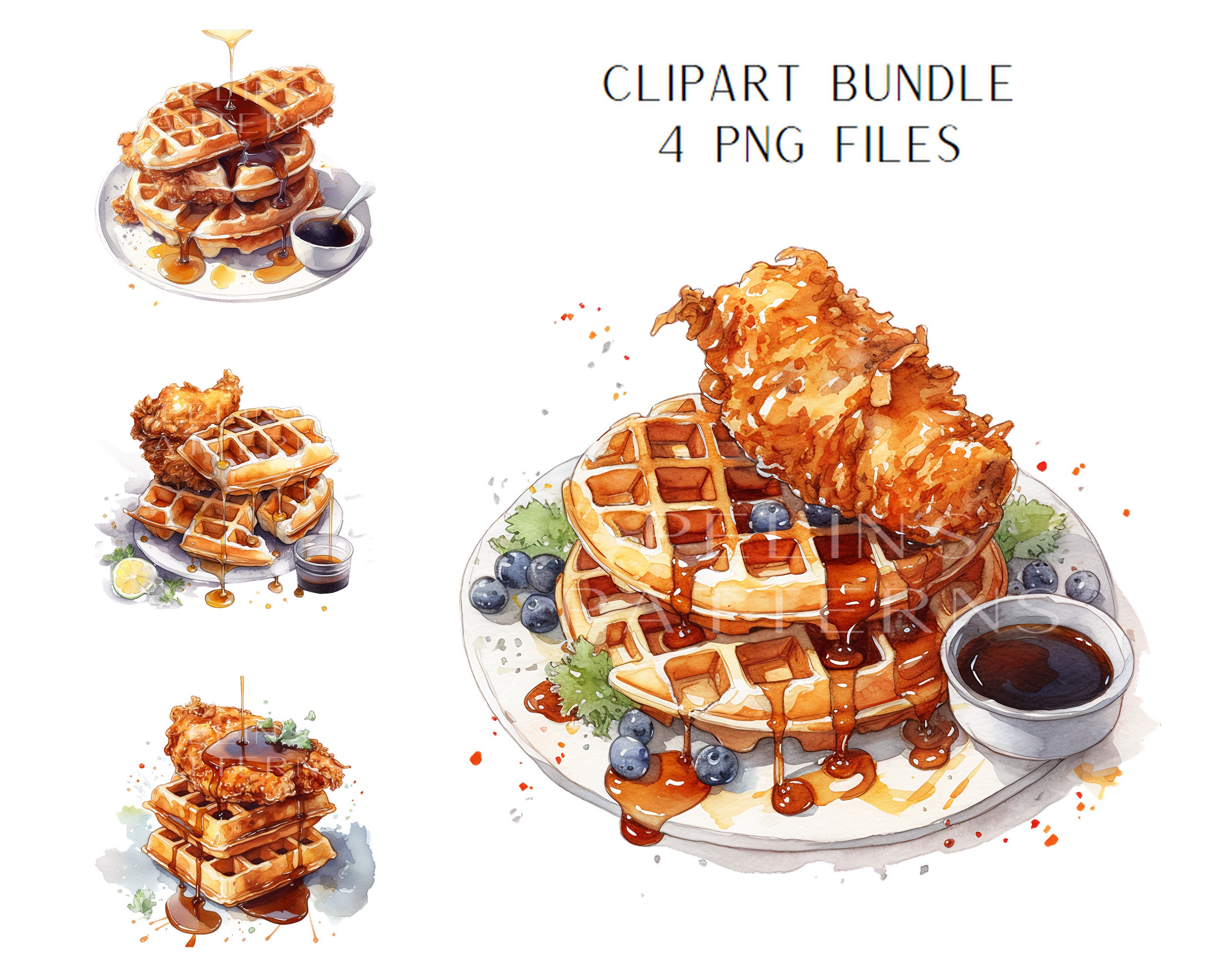 Chicken and Waffles Watercolor Clipart PNG Etsy