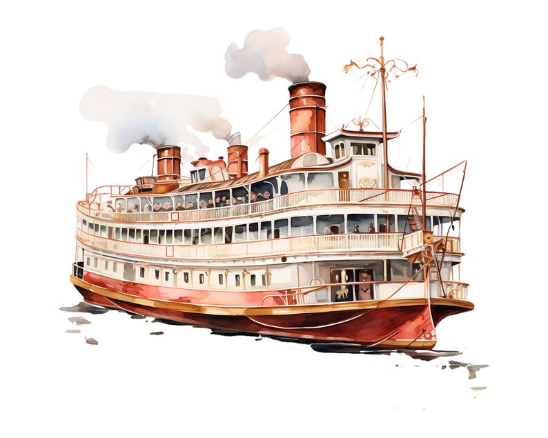 Classic Steamboat Clipart PNG - Etsy