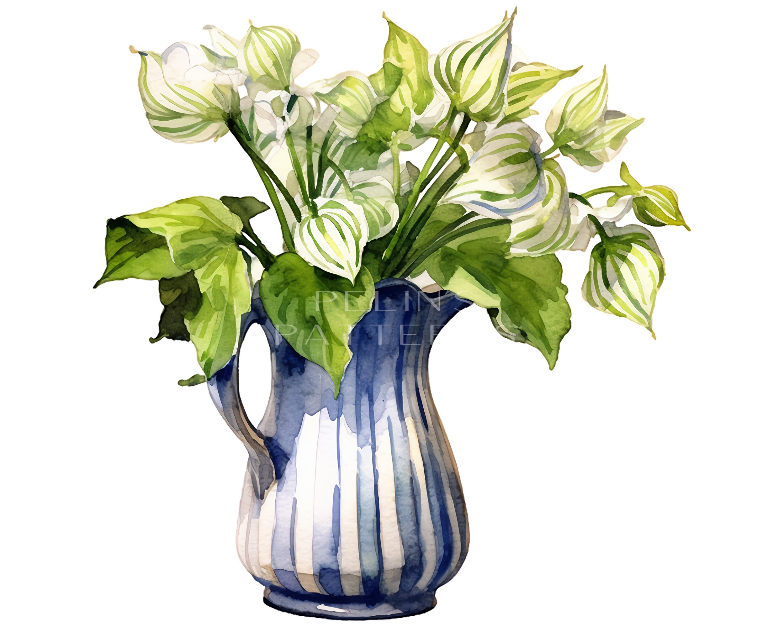 Hosta in a Vase Clipart Png Watercolor Flowers in a Vase Etsy