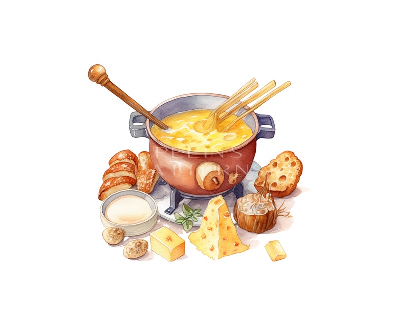 Cheese Fondue Watercolor Clipart PNG Etsy