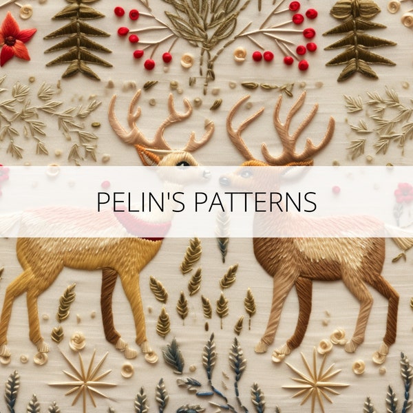 Christmas Embroidery Seamless File, Faux Embroidery Christmas Pattern, Reindeer Pattern, Embroidery Seamless Pattern