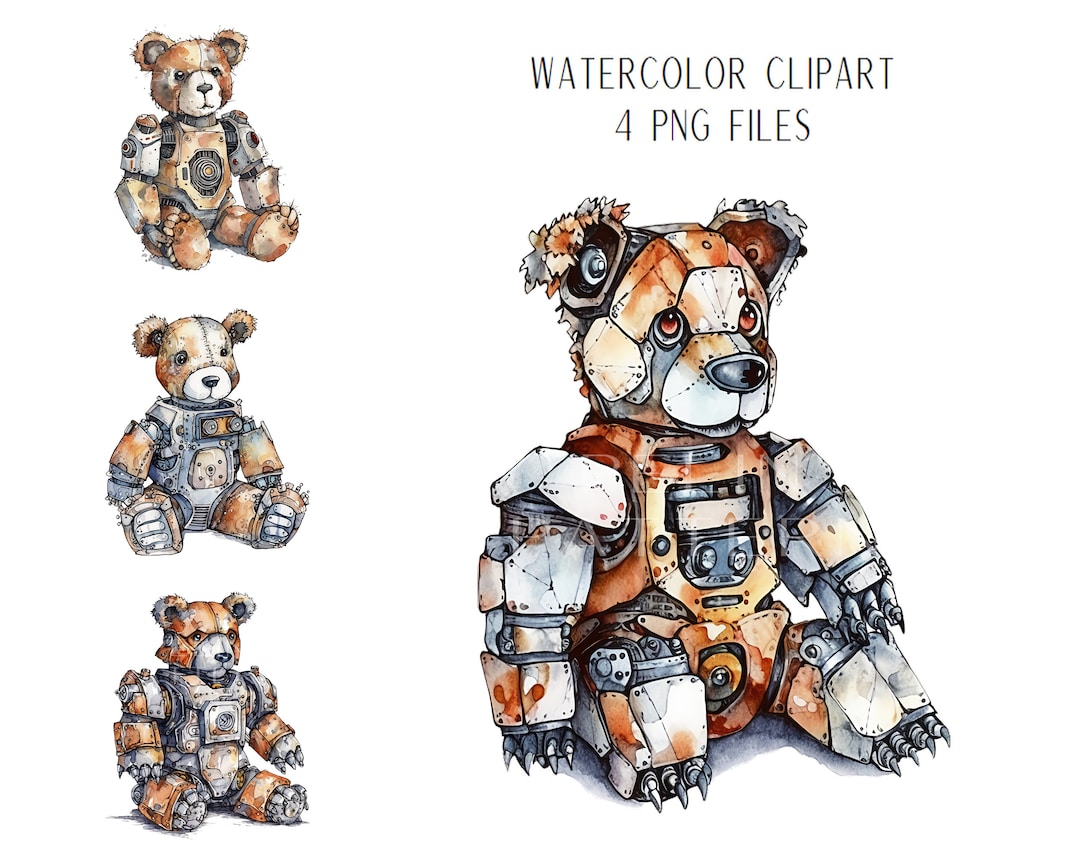 Teddy Bear PNG Robot Teddy Bear Watercolor Nursery Art Etsy