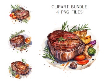 Grilled Steak Watercolor Clipart PNG