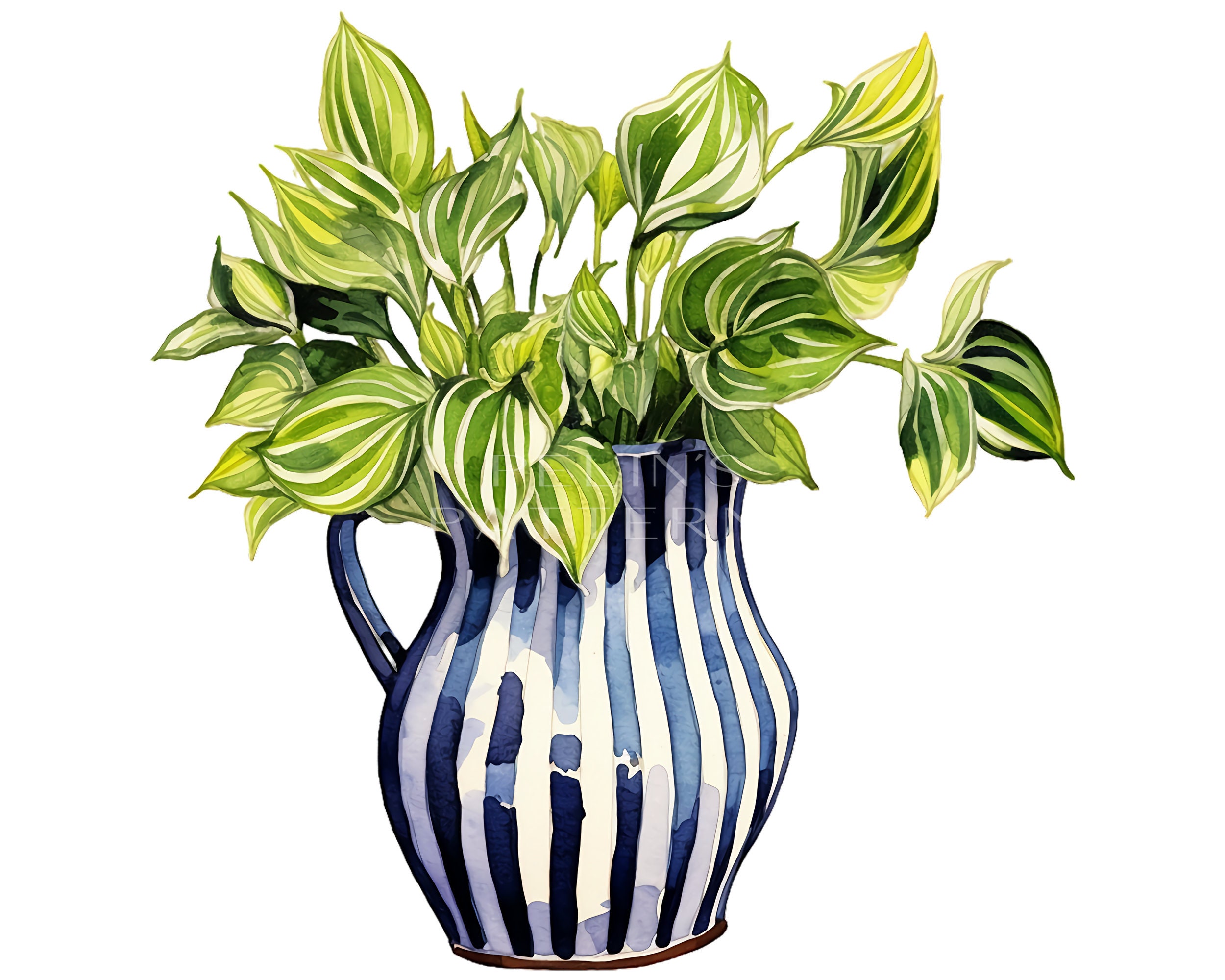 Hosta in a Vase Clipart Png Watercolor Flowers in a Vase Etsy
