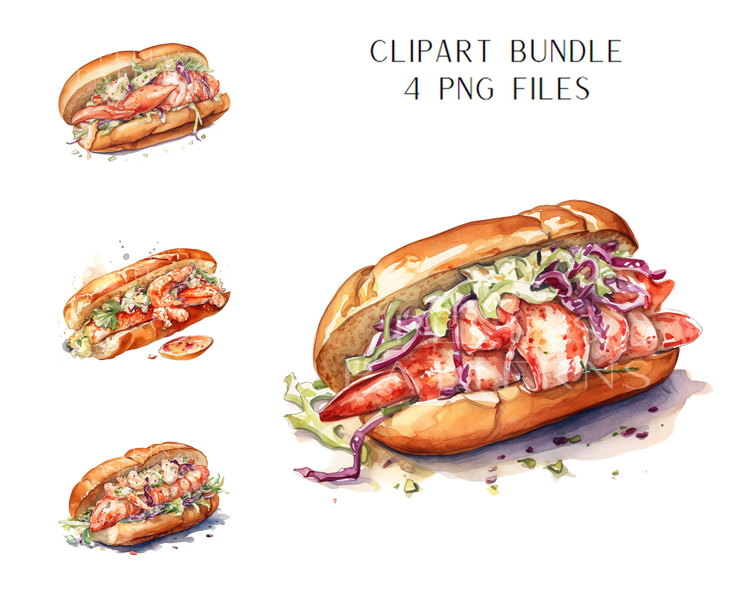 Lobster Roll Watercolor Clipart PNG Etsy