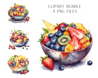Colorful Fruit Salad Watercolor Clipart PNG