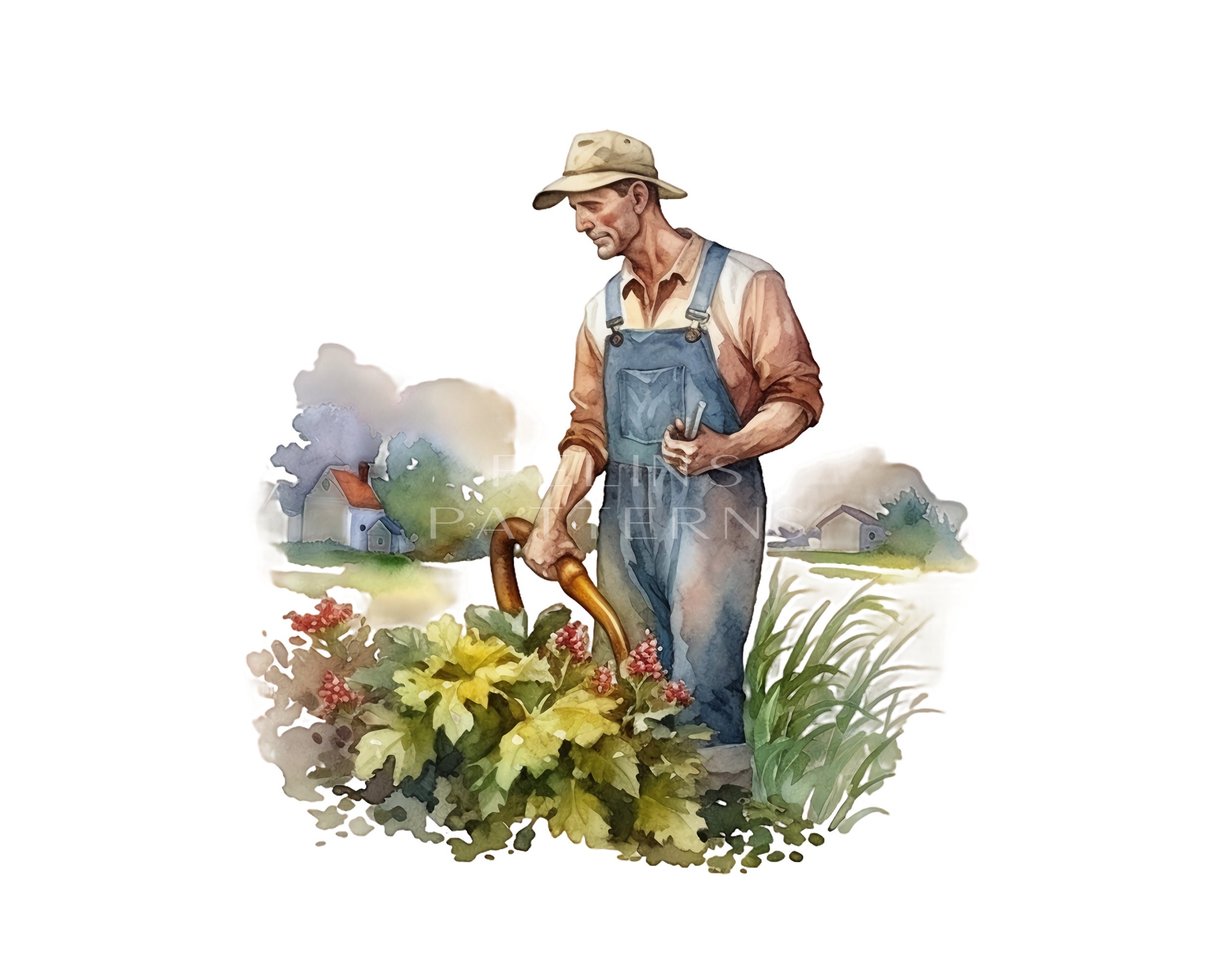 Farmer in Overalls Clipart PNG PNG Etsy