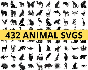 432 silhouettes d'animaux SVG Bundle Set, Clipart silhouette animale, vecteurs animaux, svg, eps, dxf, png, pdf, couper fichier, Cricut Friendly