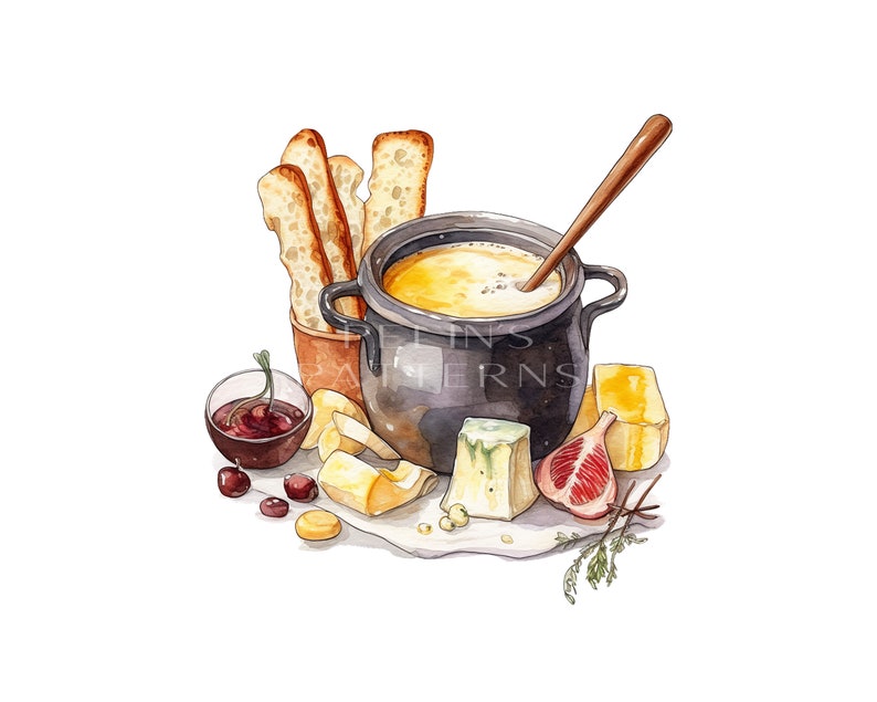 Cheese Fondue Watercolor Clipart PNG Etsy
