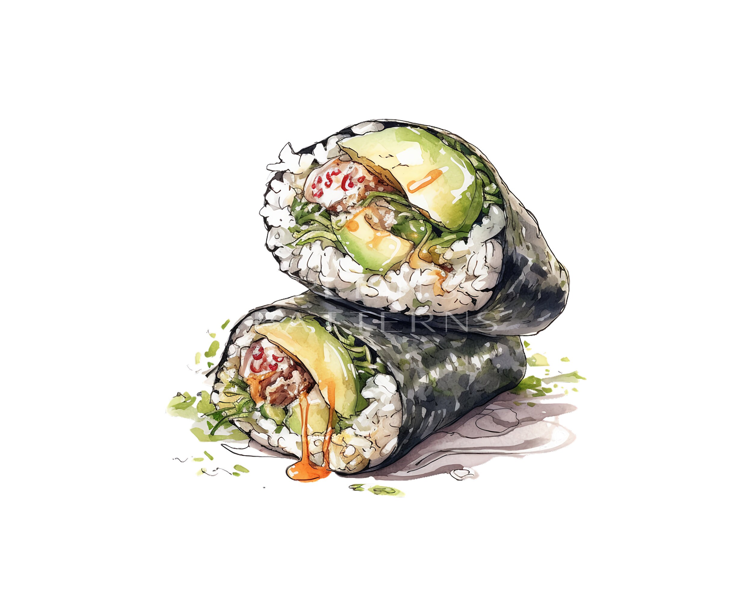 Sushi Burrito Watercolor Clipart PNG - Etsy