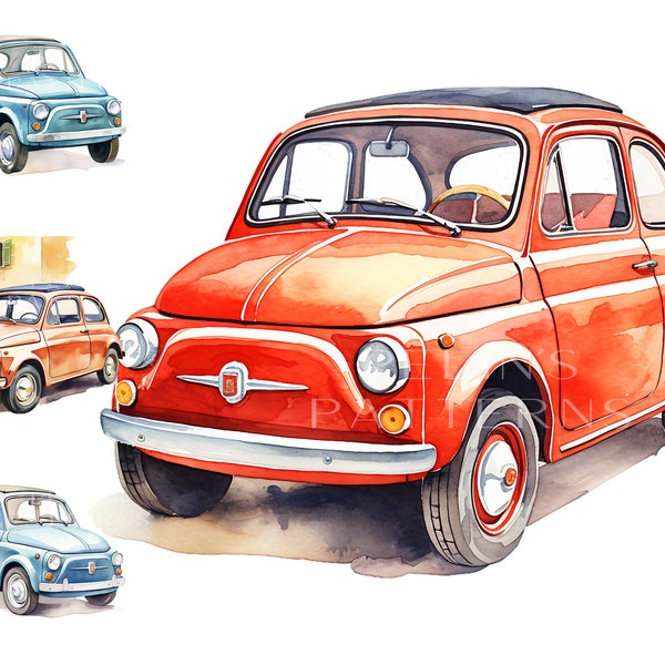 Fiat 500 Clipart PNG, Fiat 500 JPG, Fiat 500 Clip Art, Fiat 500 Illustration, Watercolor Fiat 500 Clipart