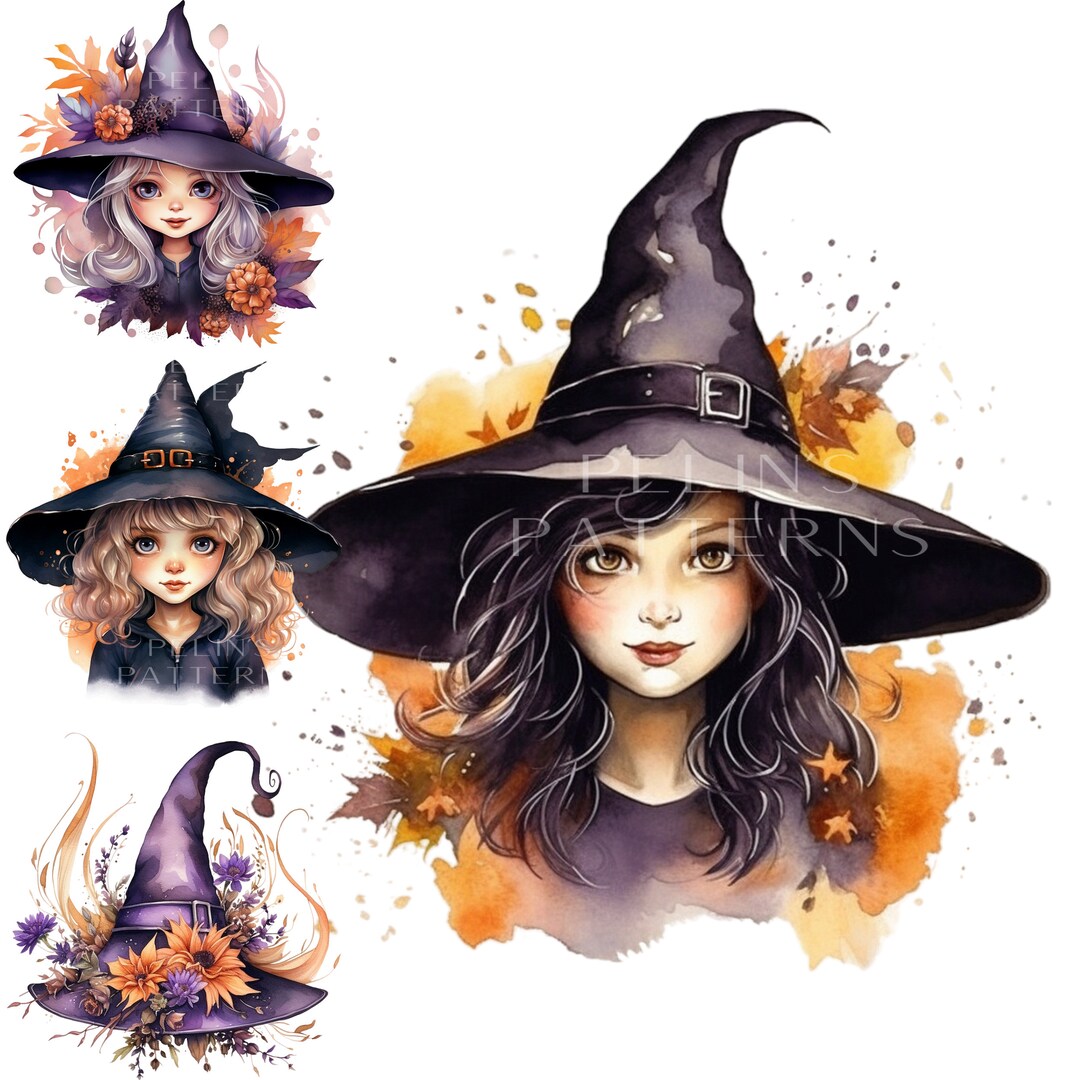 Watercolor Witch Hat Clipart PNG - Etsy