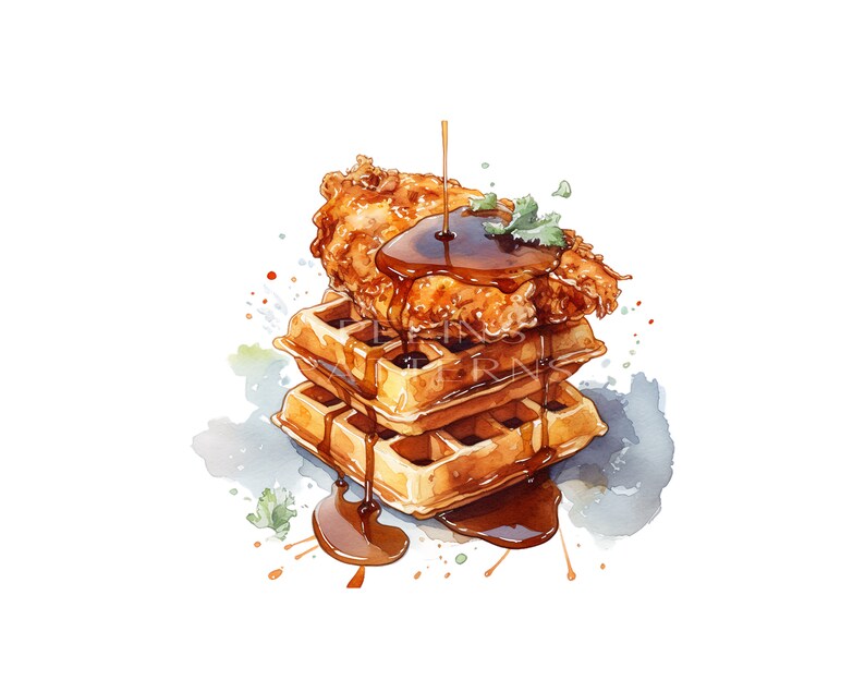 Chicken and Waffles Watercolor Clipart PNG Etsy