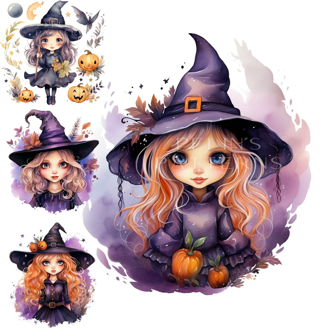 Watercolor Witch Clipart PNG - Etsy