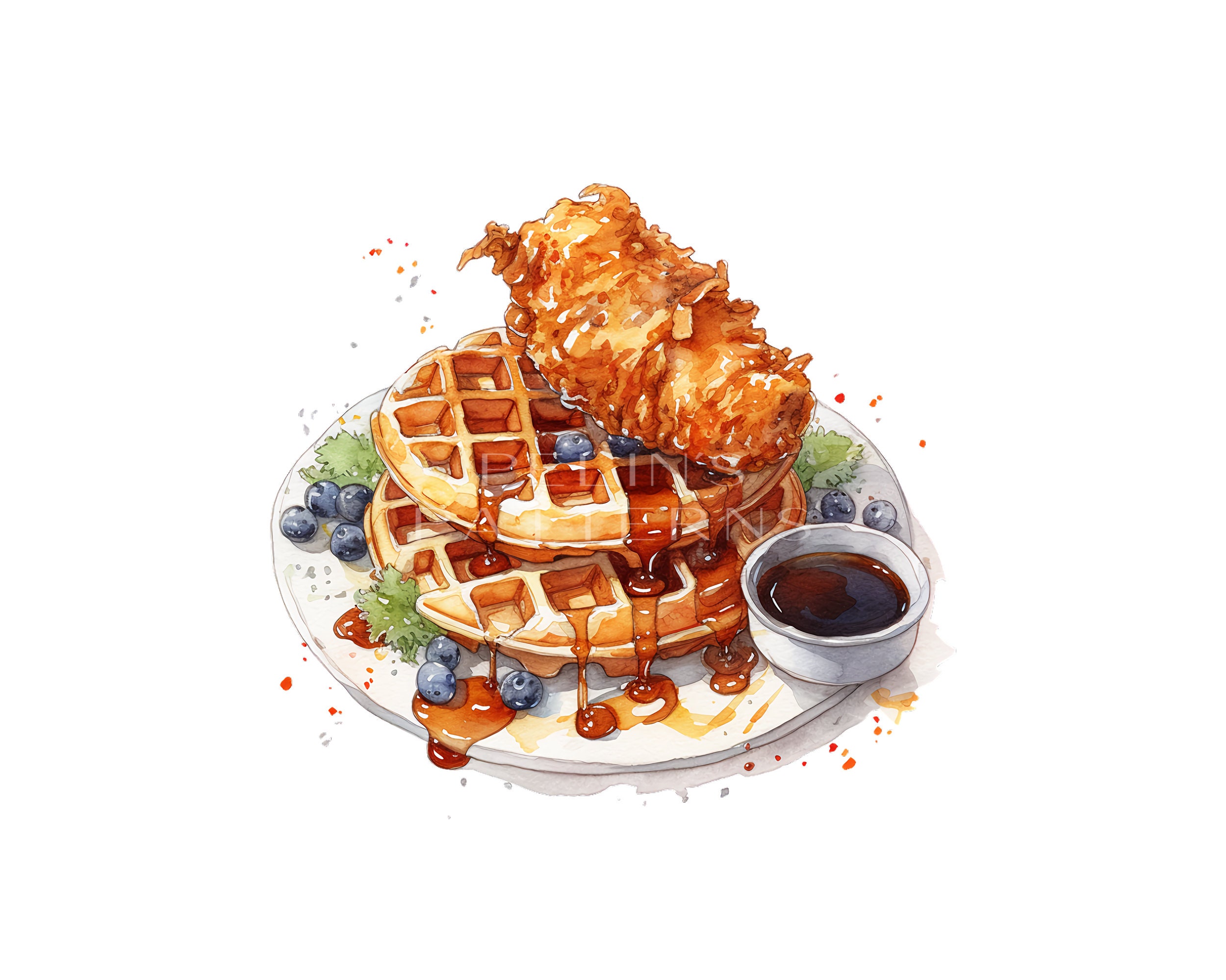 Chicken and Waffles Watercolor Clipart PNG - Etsy