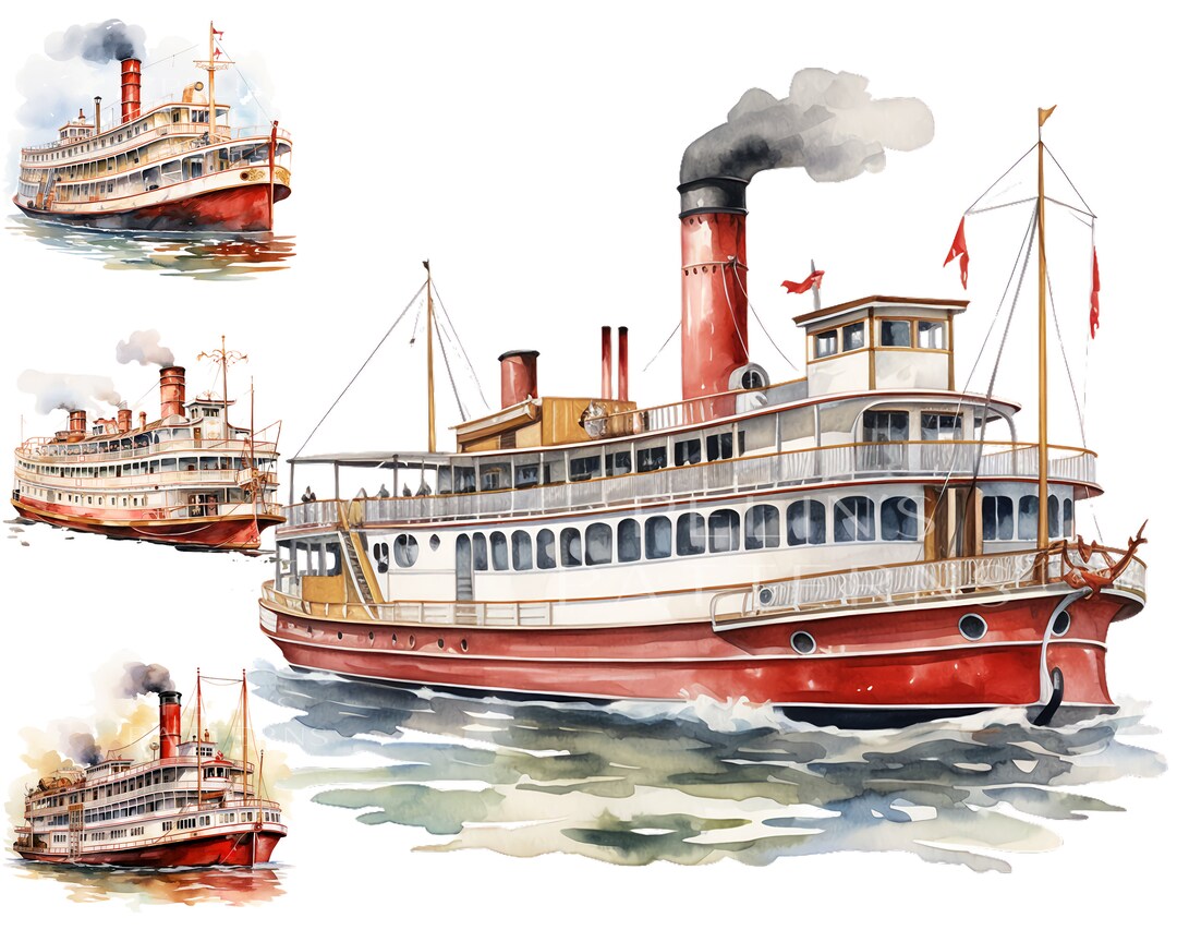 Classic Steamboat Clipart PNG - Etsy