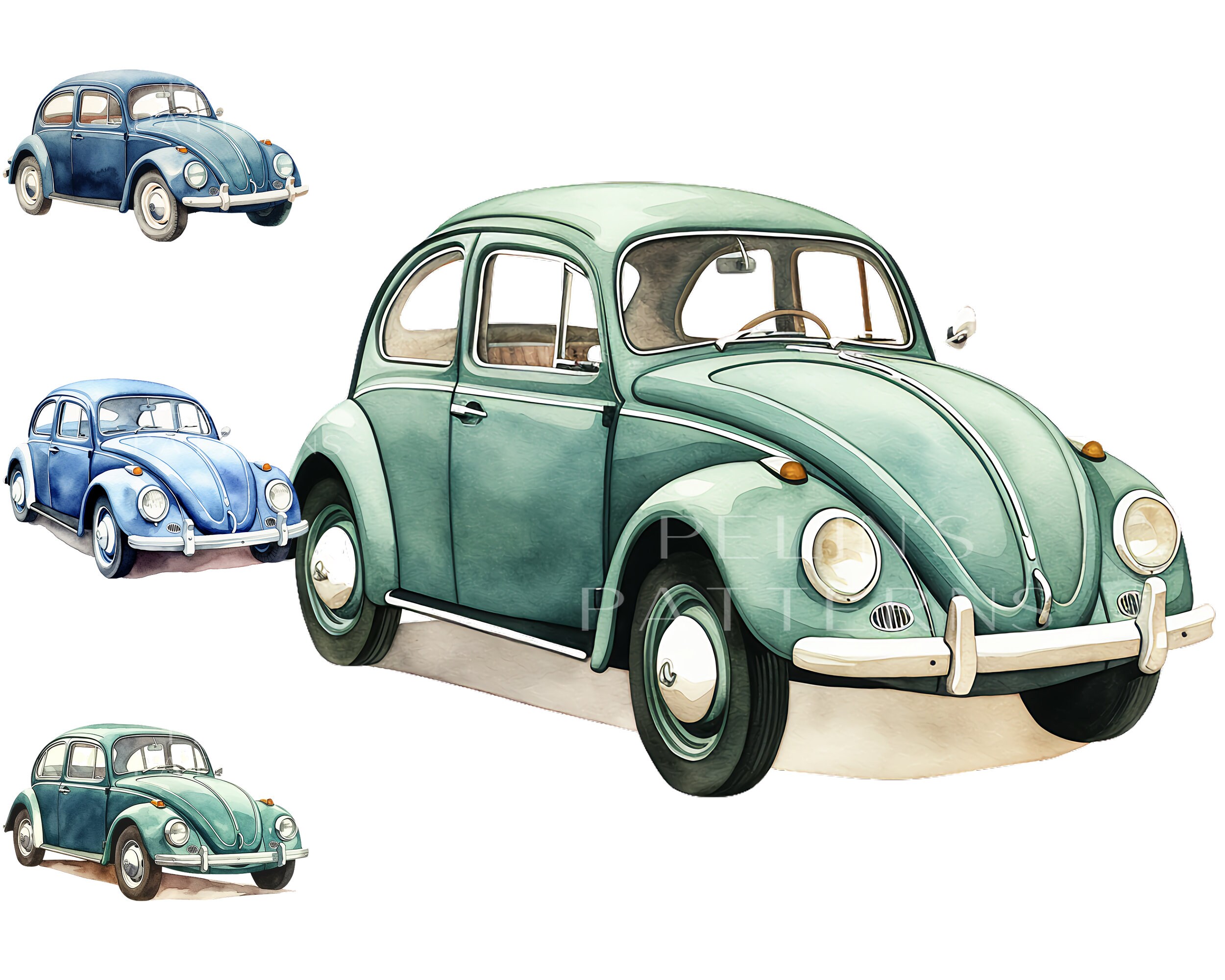 Vintage Volkswagen Beetle Clipart PNG - Etsy