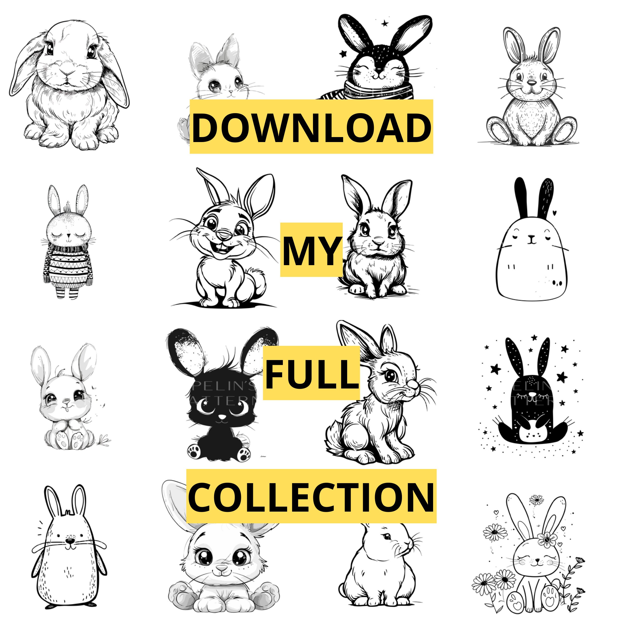 Rabbit Doodle SVG Bundle Set, Rabbit PNG Clipart, Cute Rabbits, Rabbit ...
