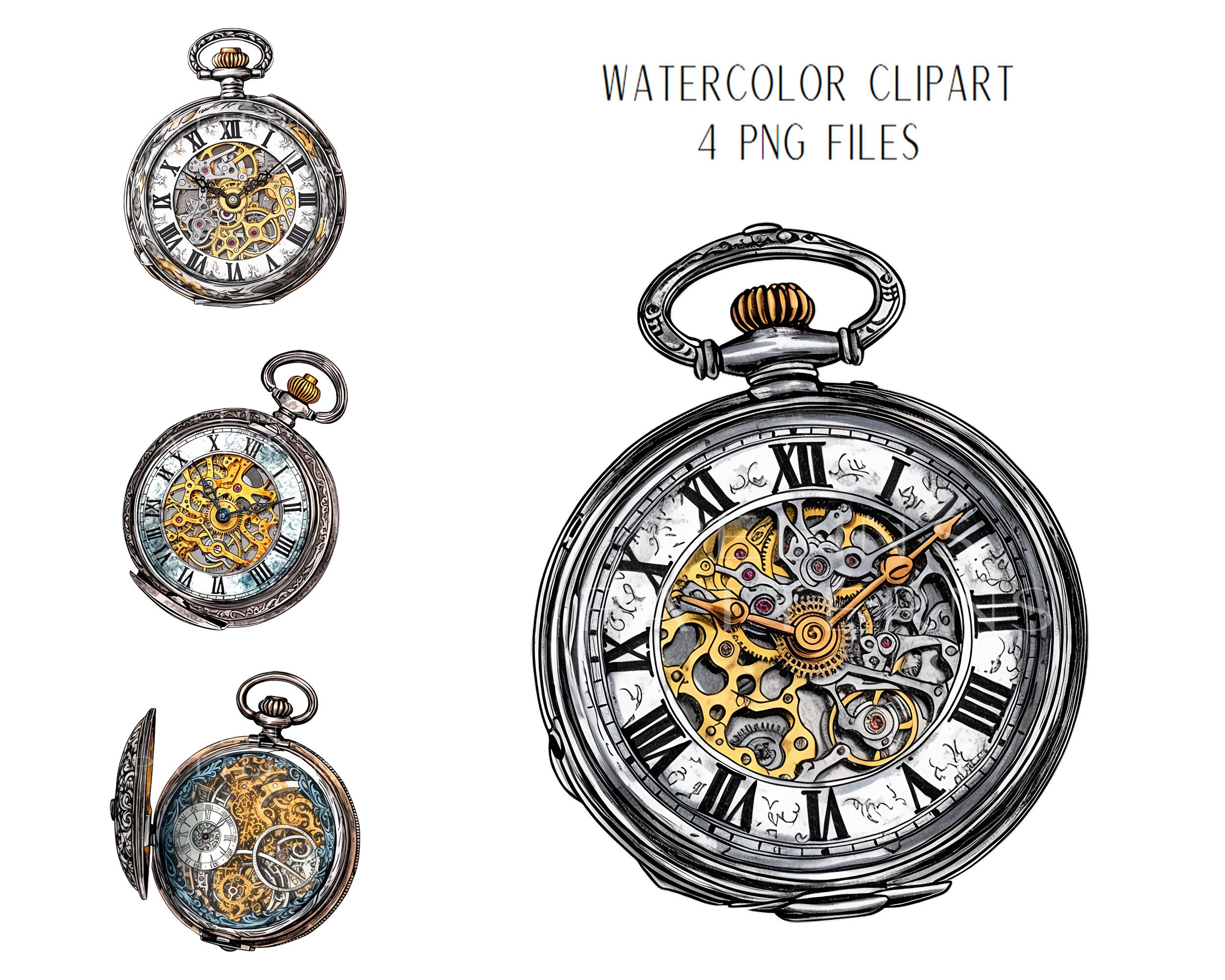 Classic Pocket Watch Clipart PNG - Etsy