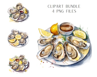 Fresh Oysters Watercolor Clipart PNG