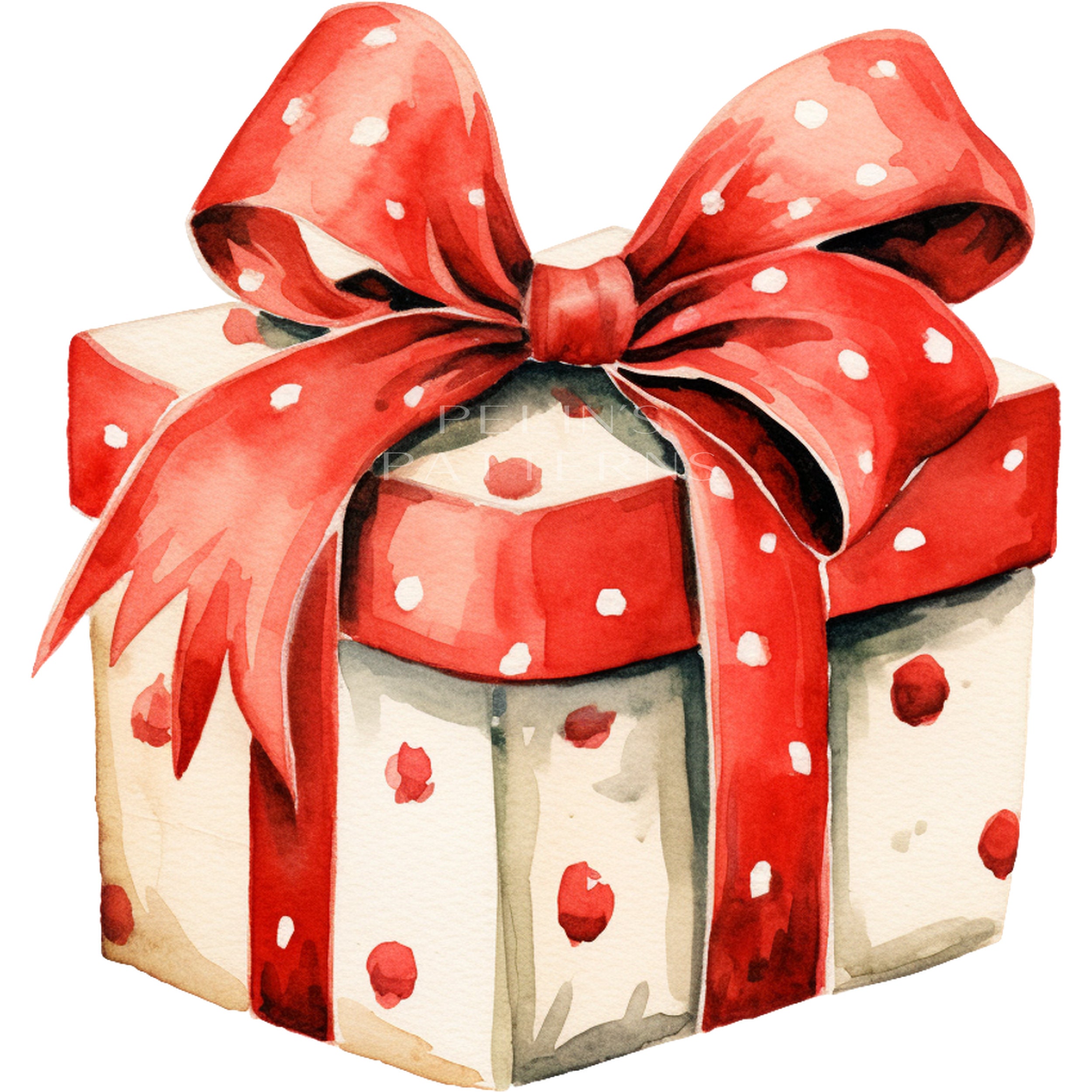 Christmas Gift Box Watercolor Clipart PNG, Christmas Illustration PNG