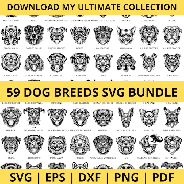 Dog SVG Bundle, Dog Breeds SVG, Dog Clipart, Dog Face SVG