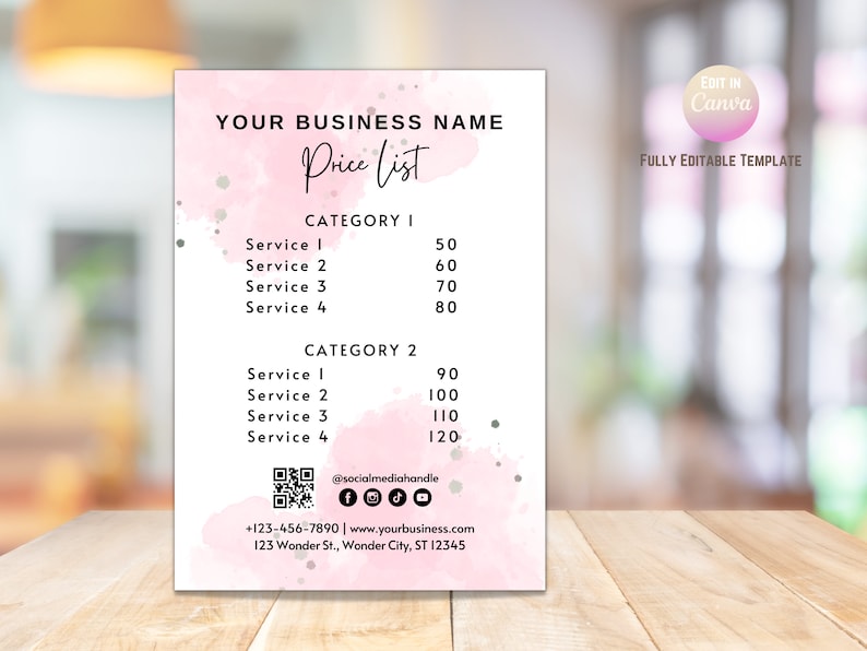 Spa Price List Template Editable Spa Editable and Printable - Etsy
