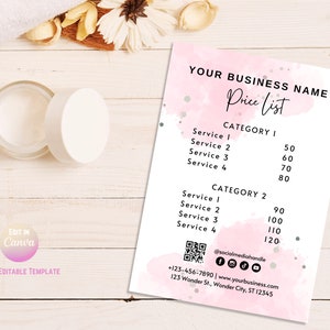 Spa Price List Template Editable Spa Editable and Printable - Etsy