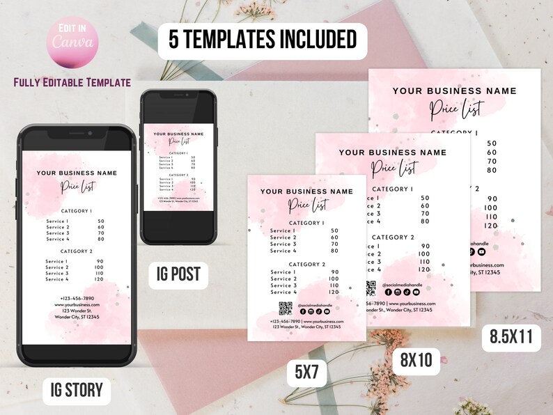 Spa Price List Template Editable Spa Editable and Printable Etsy