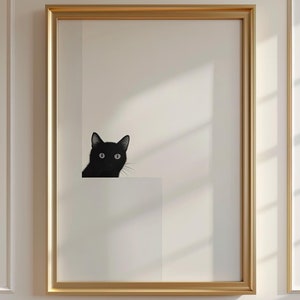 抽象的な黒猫の絵 | ミニマリスト猫アートプリント | ボヘミアン風ホームデコレーション | ニュートラルなアースカラーの動物スケッチ | モダンな子供部屋の壁ポスター