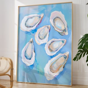 Abstract Pastel Blue Oyster Shell Art Print | Coastal Beach House Decor | Modern Colorful Summer Kitchen and Dining Room Printable Download