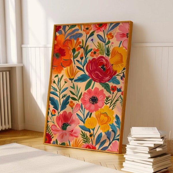 Vibrant Abstract Floral Botanical Wall Art - Colorful Acrylic Art - Printable Living Room Decor - Modern Flower Print - Contemporary Artwork