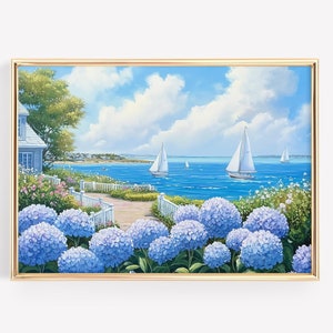 Art mural Nantucket | Impression d'art de photographie de style de vie de luxe côtier | La haute société de Nantucket affiche de Zazzle.be Liste d'envies Vous avez des idées ? Déco voilier de bord de mer et hortensias