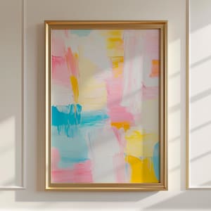 Lebendiges abstraktes Pastell Kunstdruck | Moderne Preppy Wanddekoration | Mädchen im Studentenwohnheim | Digitales Buntes Acrylbild | Trendy Wohnung Dekor